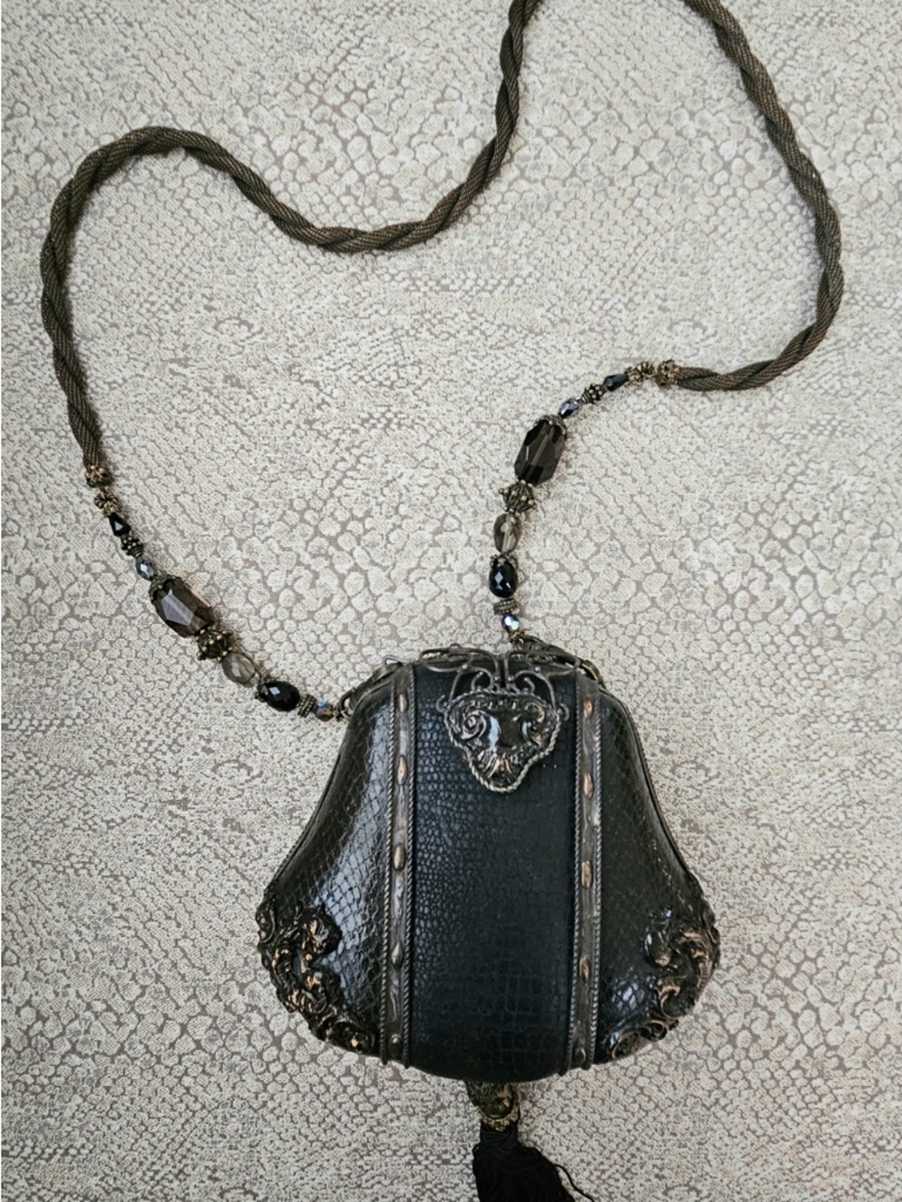 Maya Black Beaded Vintage-Style Crossbody with Tassel